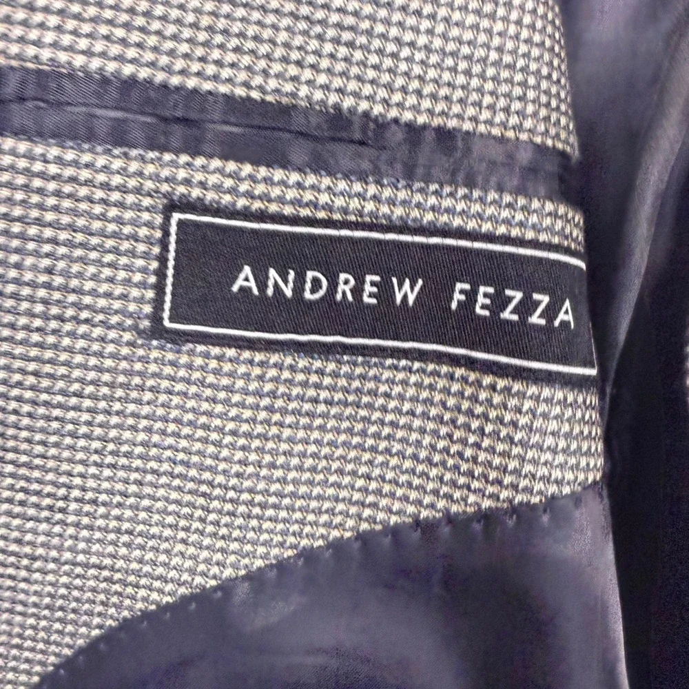 Andrew Fezza Blazer‎ Mens 43R Gray Houndstooth Wool/Silk/Poly/Rayon